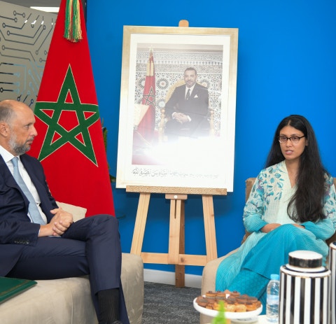 Roshni Nadar, Chairperson, HCLTech, together with His Excellency Mr. Mohcine Jazouli, Minister Delegate to the Head of Government Roshni Nadar, Chairperson, HCLTech, together with His Excellency Mr. Mohcine Jazouli, Minister Delegate to the Head of Government