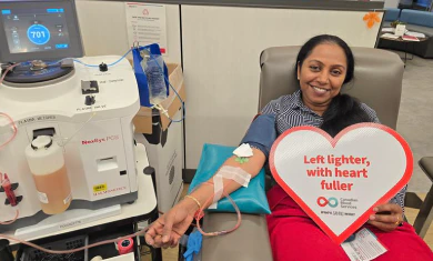 An HCLTech employee promoting blood donation in Canada