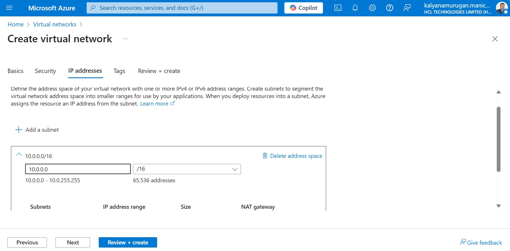 Creating the virtual network