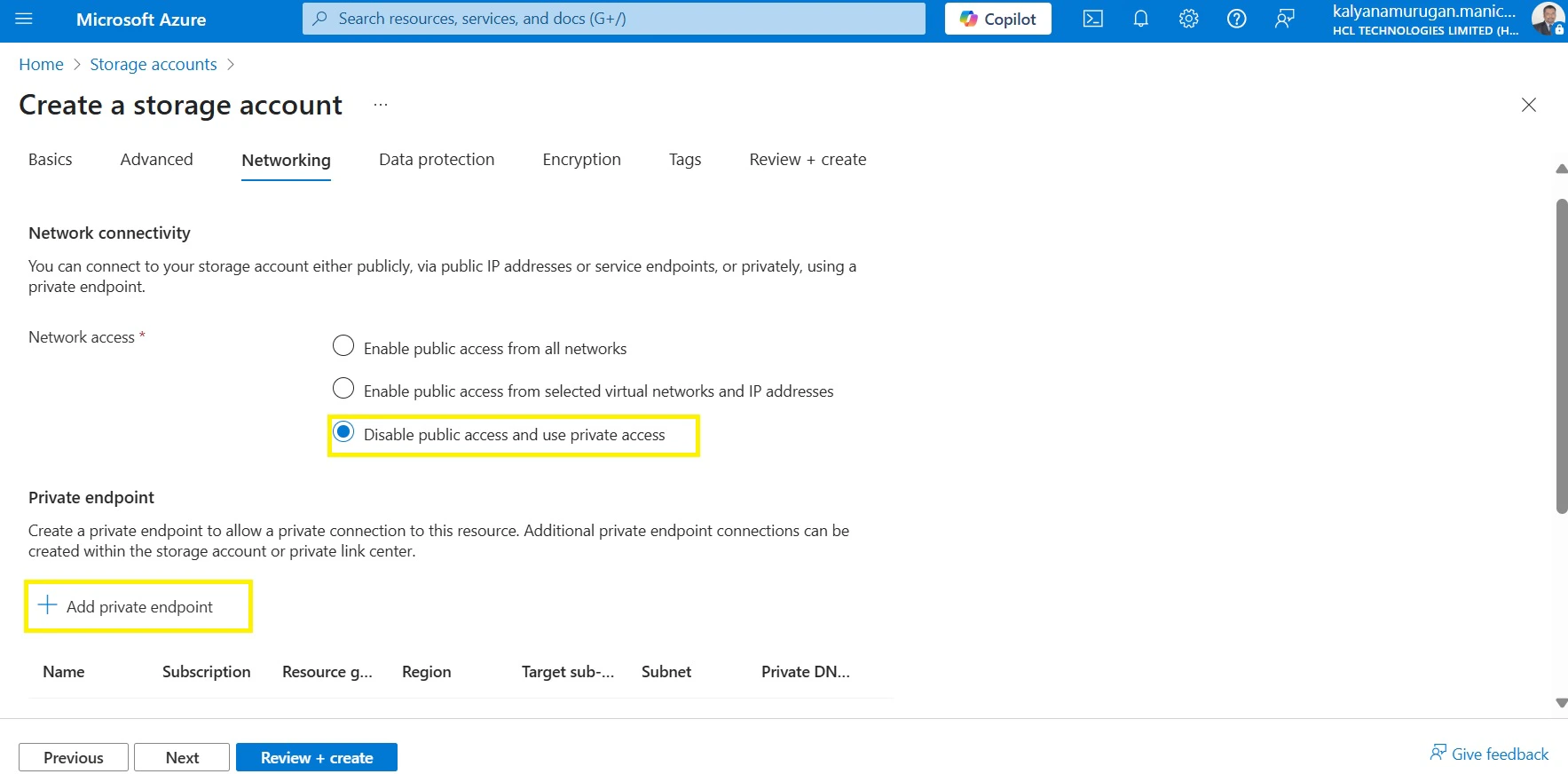 creating storage account
